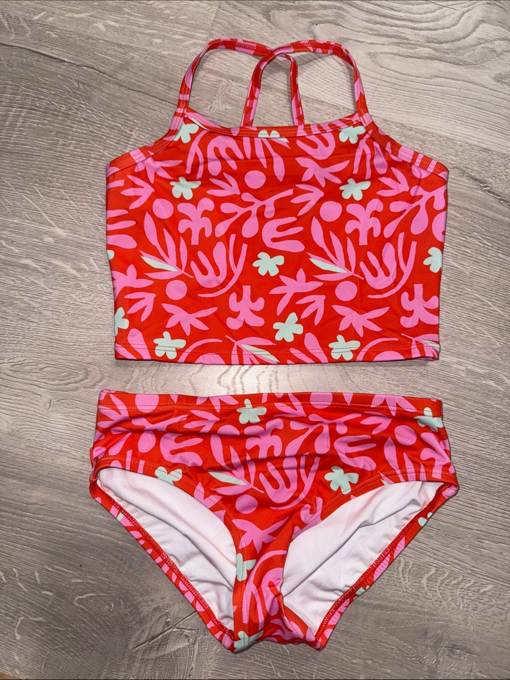 Hanna Andersson Girls' Red Floral Tankini Two-Piece Swim Set